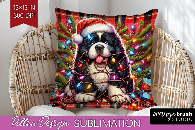 Newfoundland Funny Christmas Dog Pillow Cover Sublimation OrangeBrushStudio 