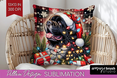Newfoundland Funny Christmas Dog Pillow Cover Sublimation OrangeBrushStudio 