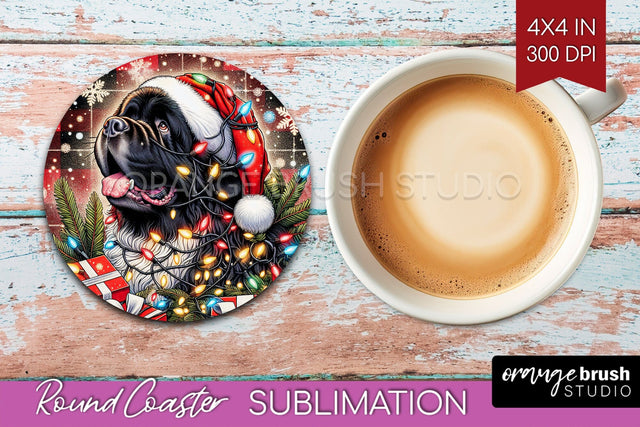 Newfoundland Funny Christmas Dog Round Coaster Sublimation OrangeBrushStudio 