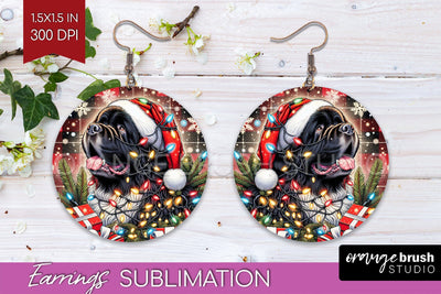 Newfoundland Funny Christmas Dog Round Earrings Sublimation OrangeBrushStudio 