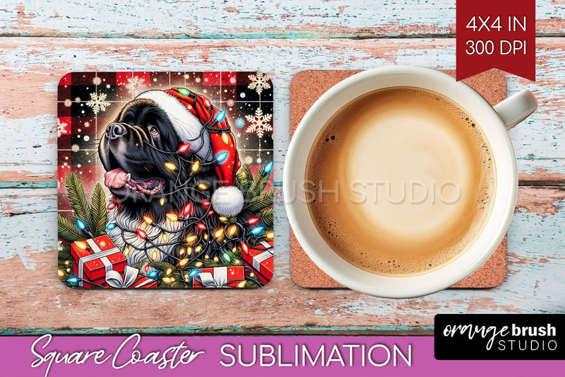 Newfoundland Funny Christmas Dog Square Coaster Sublimation OrangeBrushStudio 