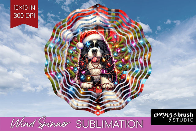Newfoundland Funny Christmas Dog Wind Spinner Sublimation OrangeBrushStudio 