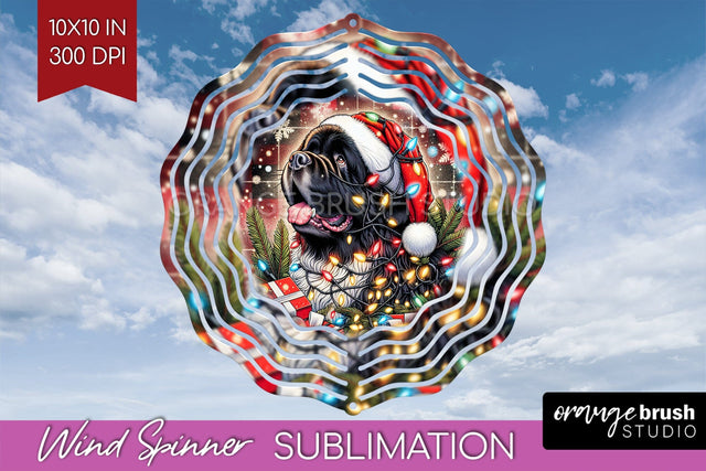 Newfoundland Funny Christmas Dog Wind Spinner Sublimation OrangeBrushStudio 