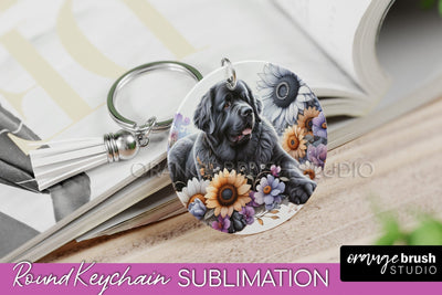 Newfoundland Keychain - Dog mom Floral Keychain Sublimation Design Sublimation OrangeBrushStudio 
