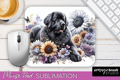 Newfoundland Mouse Pad Design - Dog Mom Floral Mousepad Sublimation Sublimation OrangeBrushStudio 