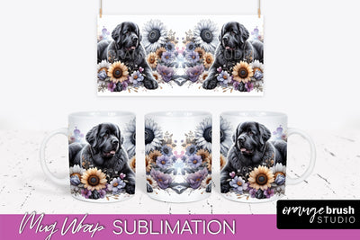Newfoundland Mug Wrap - Dog Mom Floral Coffee Mug PNG Sublimation Sublimation OrangeBrushStudio 