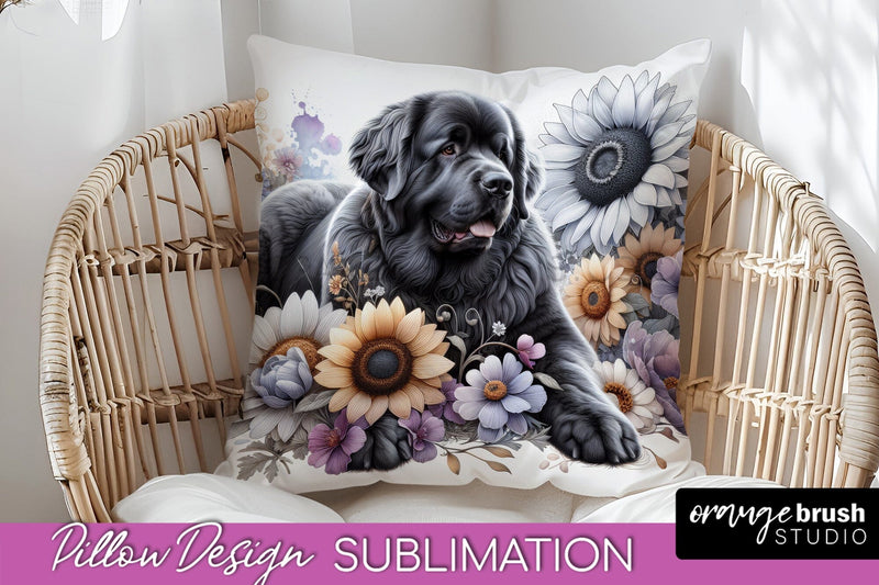 Newfoundland Pillow Cover - Dog Mom Floral Pillow Sublimation Sublimation OrangeBrushStudio 