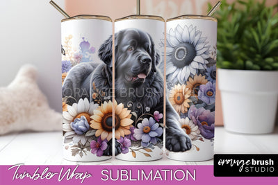 Newfoundland Tumbler Wrap - Dog Mom Floral Tumbler Sublimation Sublimation OrangeBrushStudio 