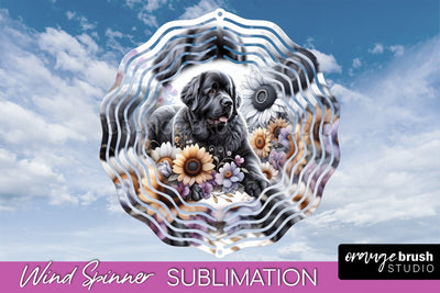 Newfoundland Wind Spinner, Dog Mom Floral Wind Spinner Sublimation Sublimation OrangeBrushStudio 