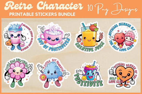NGD012-B072- Retro Character Sticker Bundle Sublimation Regulrcrative 