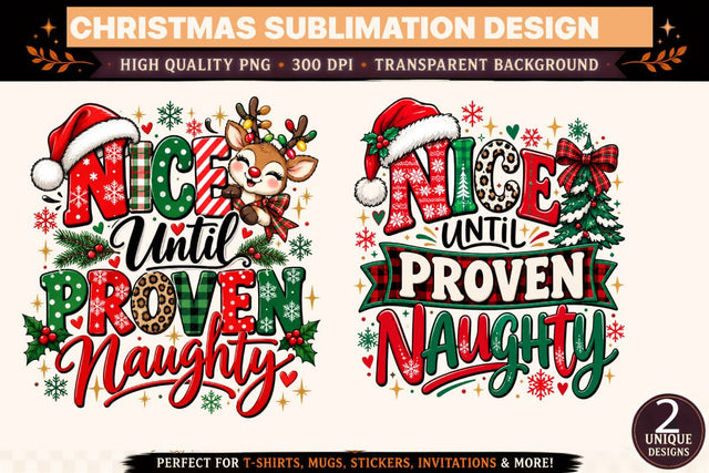 Nice Until Proven Naughty Christmas PNG Bundle, Funny Christmas Shirt Designs, Holiday Sublimation Sublimation BlackCatsMedia 