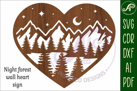 Night forest heart wall art sign, SVG file. vector SVG APInspireddesigns 