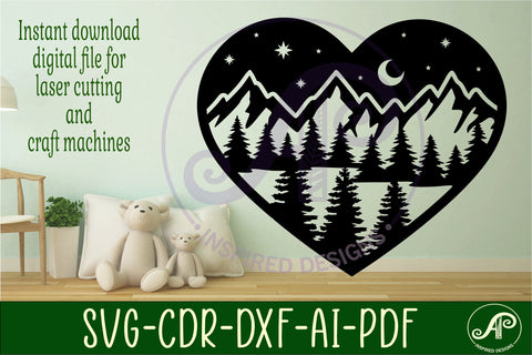 Night forest heart wall art sign, SVG file. vector SVG APInspireddesigns 
