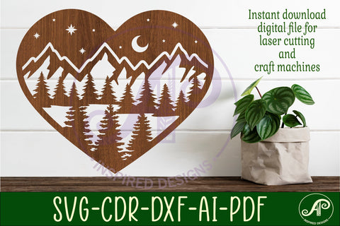 Night forest heart wall art sign, SVG file. vector SVG APInspireddesigns 
