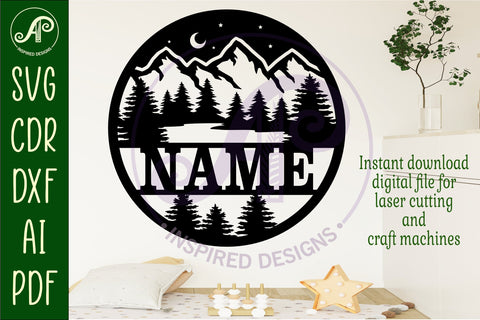 Night forest name sign svg laser SVG APInspireddesigns 