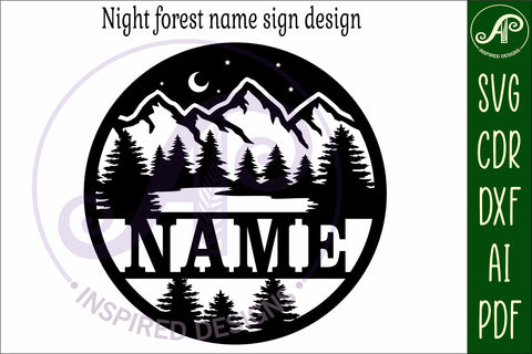 Night forest name sign svg laser SVG APInspireddesigns 