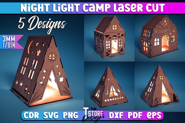 Night Light Camp | 3D Lantern Paper Cut | Night Lights SVG The T Store Design 
