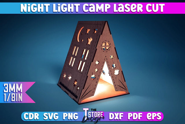 Night Light Camp | 3D Lantern Paper Cut | Night Lights SVG The T Store Design 