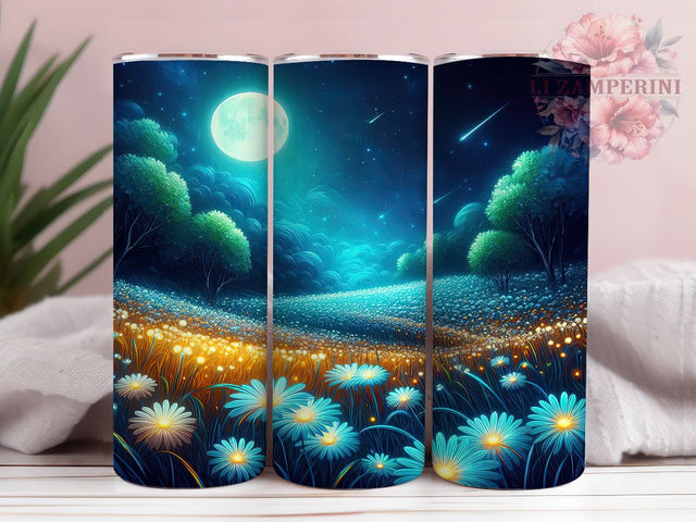Night Meadow Moonlit Floral Tumbler Wrap, 20oz Tumbler Sublimation, Moonlit Floral Design, Starry Night Aesthetic, Enchanted Nature Art, Mystical Wildflower Scene Sublimation Li Zamperini 