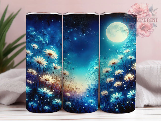 Night Meadow Moonlit Floral Tumbler Wrap, 20oz Tumbler Sublimation, Moonlit Floral Design, Starry Night Aesthetic, Enchanted Nature Art, Mystical Wildflower Scene Sublimation Li Zamperini 