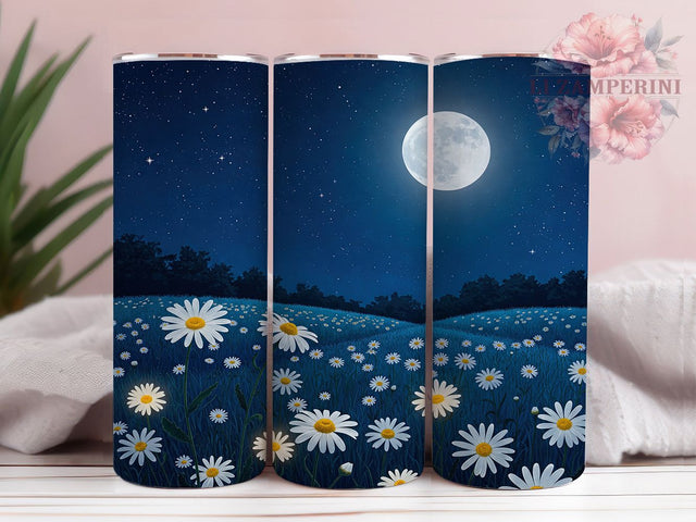 Night Meadow Moonlit Floral Tumbler Wrap, 20oz Tumbler Sublimation, Moonlit Floral Design, Starry Night Aesthetic, Enchanted Nature Art, Mystical Wildflower Scene Sublimation Li Zamperini 