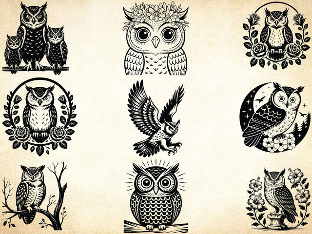 Night Owl SVG Bundle, Owl Bird Clipart, Owl Silhouette, Screech Owl Svg, Forest Scene Svg SVG Creativeart88 
