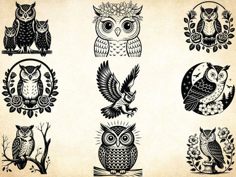 Night Owl SVG Bundle, Owl Bird Clipart, Owl Silhouette, Screech Owl Svg, Forest Scene Svg SVG Creativeart88 