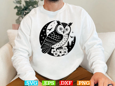 Night Owl SVG Bundle, Owl Bird Clipart, Owl Silhouette, Screech Owl Svg, Forest Scene Svg SVG Creativeart88 