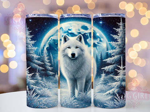 Night Scene Winter Wolf 20oz Tumbler Wrap, Night Scene Tumbler, Sublimation Tumbler, 20oz Tumbler Wrap, Wildlife Tumbler, Snowy Landscape Tumbler, Personalized Tumbler Sublimation SvggirlplusArt 