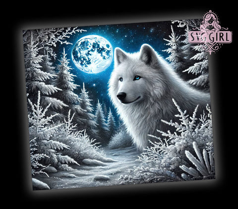 Night Scene Winter Wolf 20oz Tumbler Wrap, Night Scene Tumbler, Sublimation Tumbler, 20oz Tumbler Wrap, Wildlife Tumbler, Snowy Landscape Tumbler, Personalized Tumbler Sublimation SvggirlplusArt 