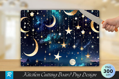 Night Sky Pattern with Stars and Moons Cutting Board Sublimation Regulrcrative 