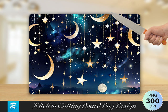 Night Sky Pattern with Stars and Moons Cutting Board Sublimation Regulrcrative 