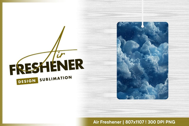 Night Sky with Fluffy Clouds and Sparkling Stars in Shades of Blue Sublimation Regulrcrative 