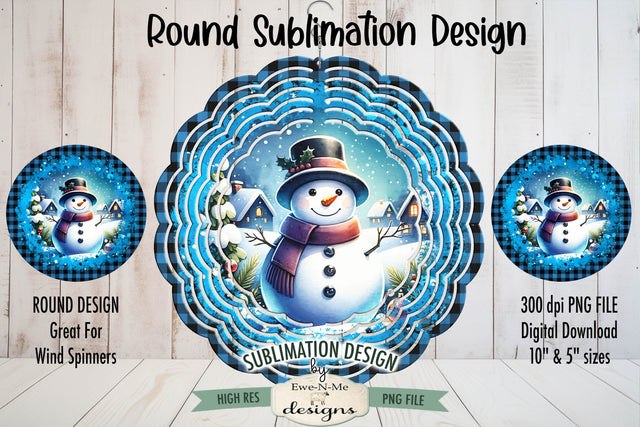 Night Snowman Blue Wind Spinner Sublimation Design Sublimation Ewe-N-Me Designs 
