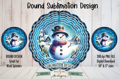 Night Snowman Blue Wind Spinner Sublimation Design Sublimation Ewe-N-Me Designs 