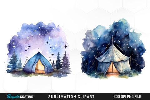 Night Tents Watercolor Clipart Bundle Sublimation Regulrcrative 