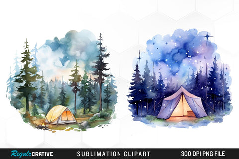 Night Tents Watercolor Clipart Bundle Sublimation Regulrcrative 