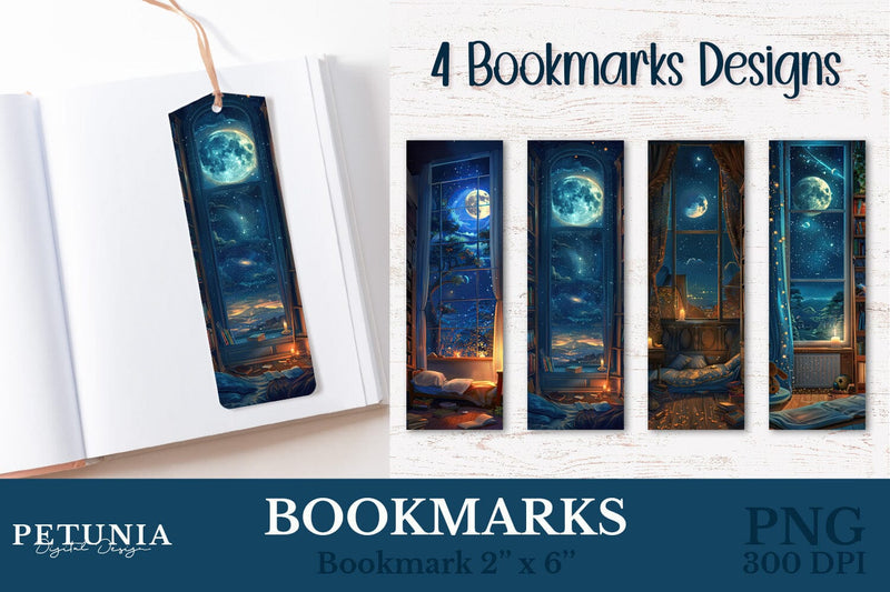Night View From Window Bookmark | Bookmarks PNG Sublimation Petunia Digital Design 