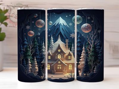 Nighttime 3D Christmas Holiday Tumbler, Holiday Sublimation Design, Festive Cup Art, 20oz Xmas Tumbler, Whimsical Night Mug, Stylish Christmas Cup, Cozy Holiday Wrap Sublimation Lara' s Designs 