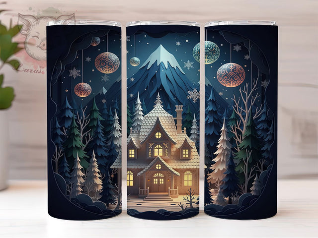 Nighttime 3D Christmas Holiday Tumbler, Holiday Sublimation Design, Festive Cup Art, 20oz Xmas Tumbler, Whimsical Night Mug, Stylish Christmas Cup, Cozy Holiday Wrap Sublimation Lara' s Designs 