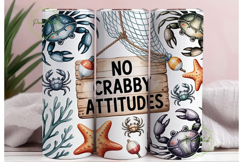No Crabby Attitudes 20oz Tumbler Wrap Sublimation PixelChick 