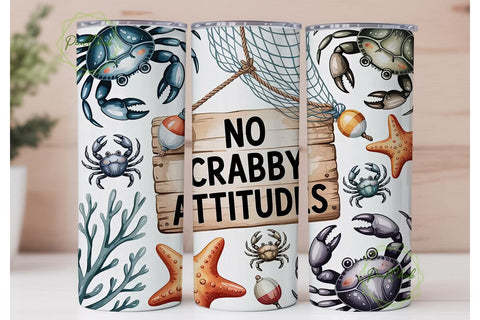 No Crabby Attitudes 20oz Tumbler Wrap Sublimation PixelChick 