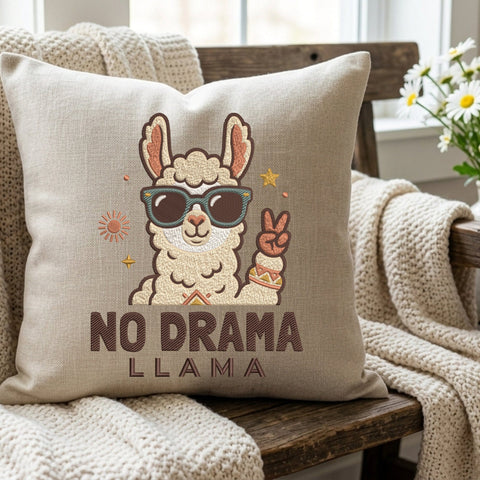 No Drama Llama Embroidery Design – Funny Llama Sunglasses Peace Sign Machine Embroidery File Embroidery/Applique DESIGNS PatternFeed8 