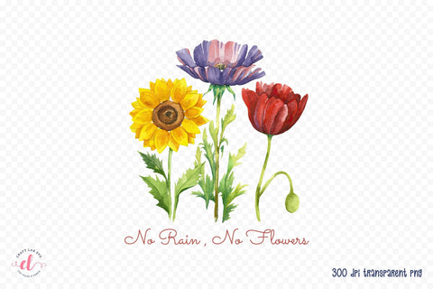No Rain No Flowers | Flower Quote Sublimation Sublimation CraftLabSVG 