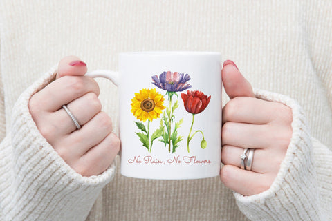 No Rain No Flowers | Flower Quote Sublimation Sublimation CraftLabSVG 