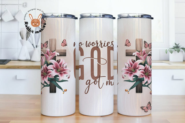 No Worries God Got Me Christian 20oz Skinny Tumbler Sublimation Designs Sublimation Rabbitmakies 