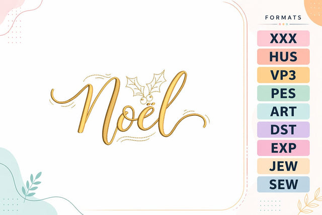 Noel Gold Script with Holly Christmas Embroidery Design Embroidery/Applique DESIGNS sg embroidery 
