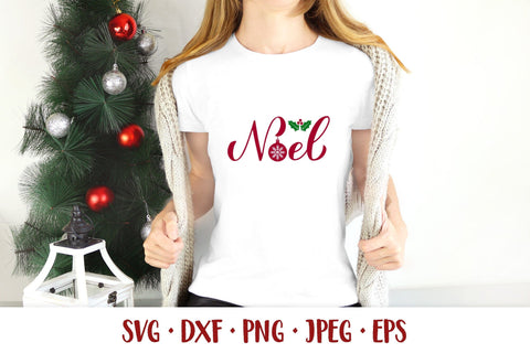 Noel hand lettered SVG with Christmas balls and holly berries SVG LaBelezoka 