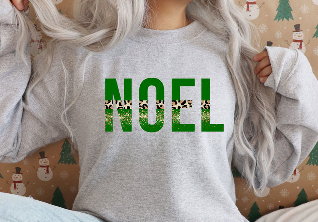 Noel Leopard Glitter Green | Animal Print Christmas Typography PNG | Holiday Text Design Sublimation Print Perfect Design Shop 