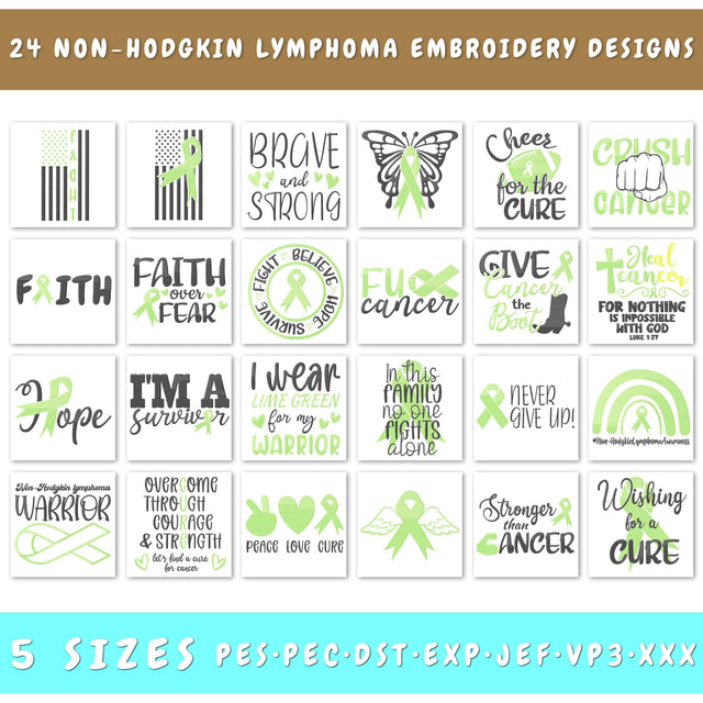 Non-Hodgkin Lymphoma Embroidery Designs Bundle - 24 Designs, Non-Hodgkin Lymphoma Awareness Embroidery Patterns, Non-Hodgkin Lymphoma PES Files Embroidery/Applique DESIGNS HappyDesignStudio 